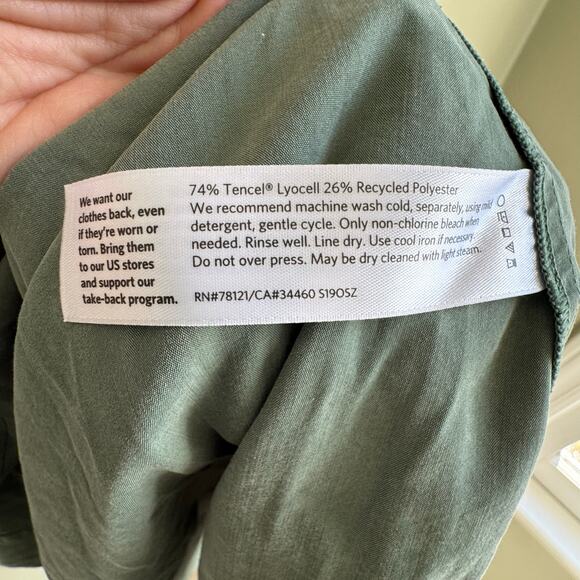 Eileen Fisher V Neck Asymmetrical Sandwashed Tencel Shift Dress Nori Green XXS - Picture 4 of 5